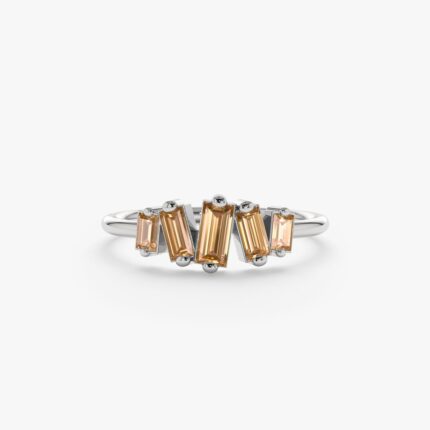 14K Solid Gold Baguette Citrine Cluster Ring