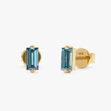 Blue Topaz Baguette Stud Earrings