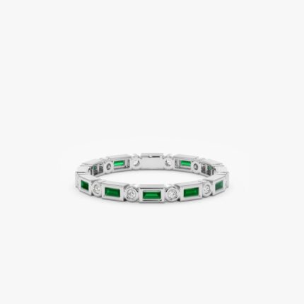 Diamond and Baguette Emerald Eternity Ring