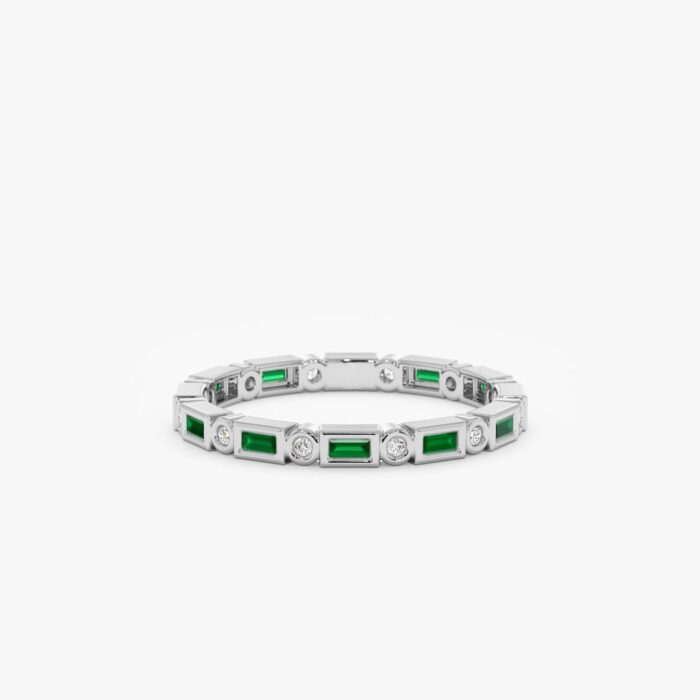 Diamond and Baguette Emerald Eternity Ring