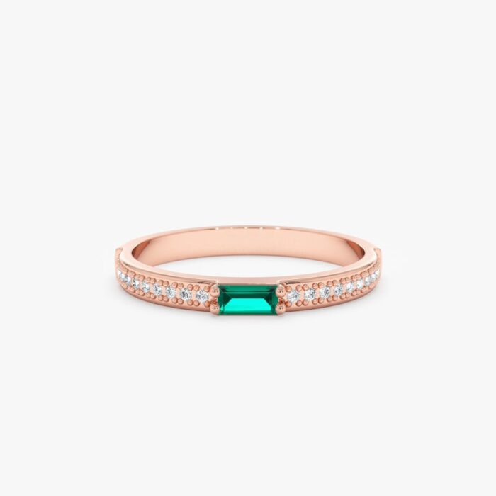 Diamond and Baguette Emerald Ring