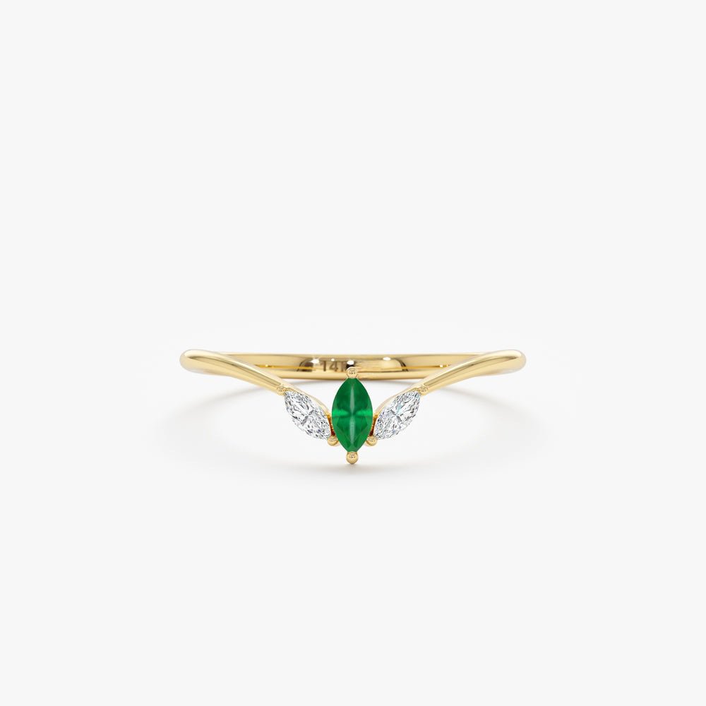 Diamond and Emerald Arched Ring