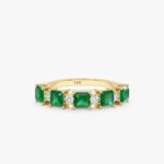 Diamond and Octagon-Cut Emerald Ring