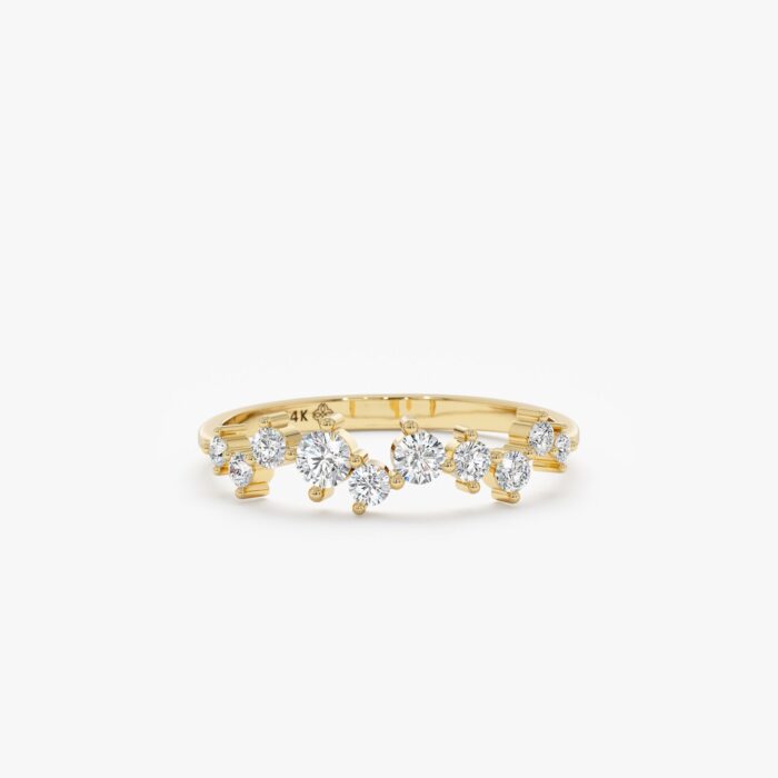 Asymmetrical Set Diamond Cluster Ring