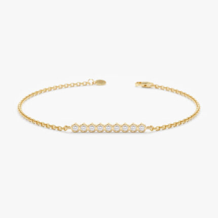 Bar Bracelet In Solid Gold with Bezel Set Bubble Diamonds