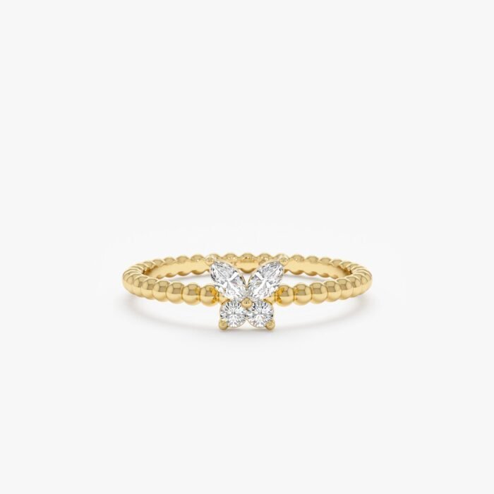Beaded Diamond Butterfly Ring
