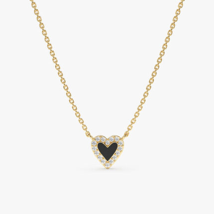 Black Enamel & Diamonds Heart Necklace