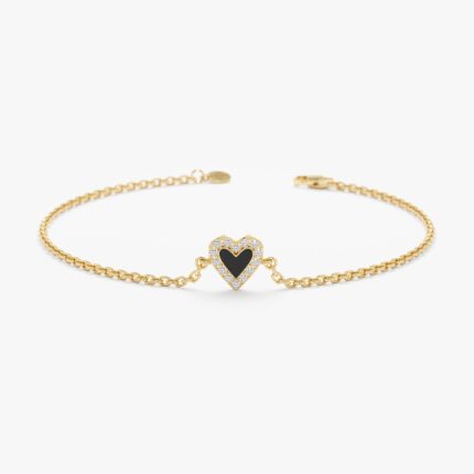 Black Enamel Heart Diamond Bracelet