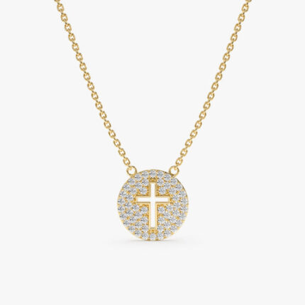 Cross Cutout Diamond Disc Necklace