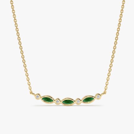 Curved Emerald & Diamonds Bar Necklace