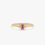 Diamond and Baguette Pink Sapphire Ring