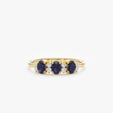 14K Solid Gold Diamond and Oval Sapphire Ring