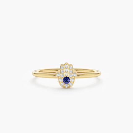 Diamond and Sapphire Hamsa Ring