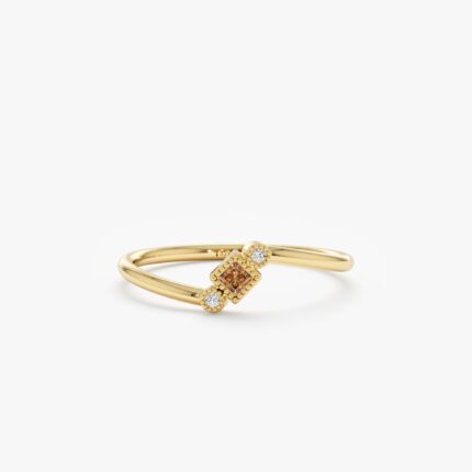 Diamond and Square Citrine Ring