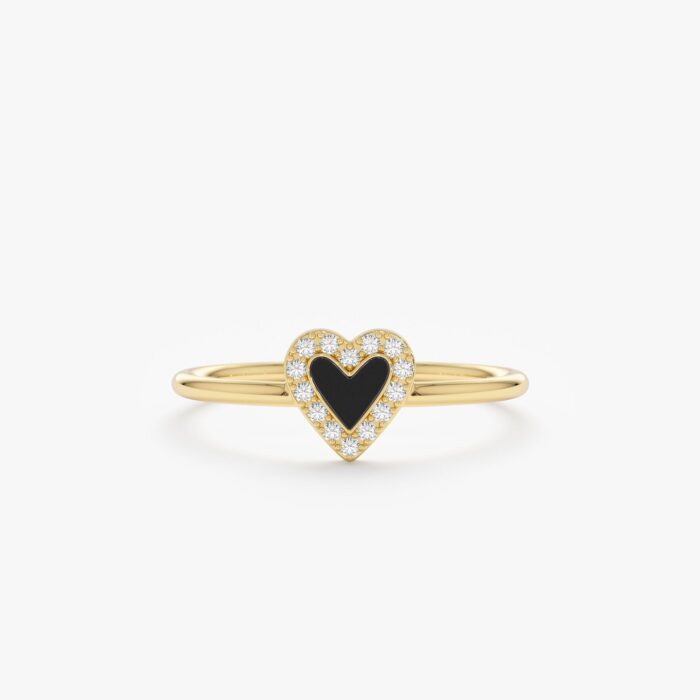 Diamond & Black Enamel Heart Ring