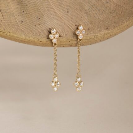 Diamond Clover Drop Earrings