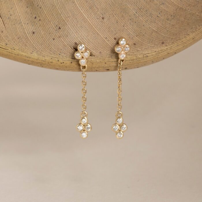 Diamond Clover Drop Earrings