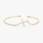 Diamond Cross Paperclip Chain Bracelet