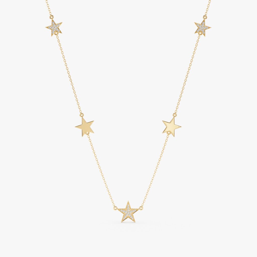 Diamond & Gold Star Station Necklace