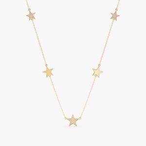 Diamond & Gold Star Station Necklace