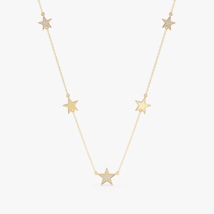 Diamond & Gold Star Station Necklace