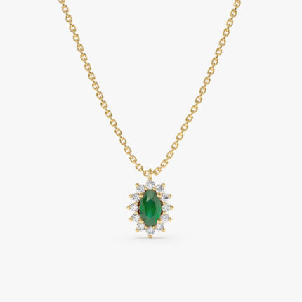 Diamond Halo Emerald Necklace