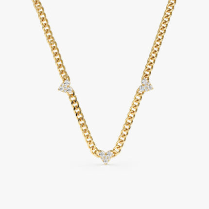 Diamond Heart Cuban Chain Station Necklace