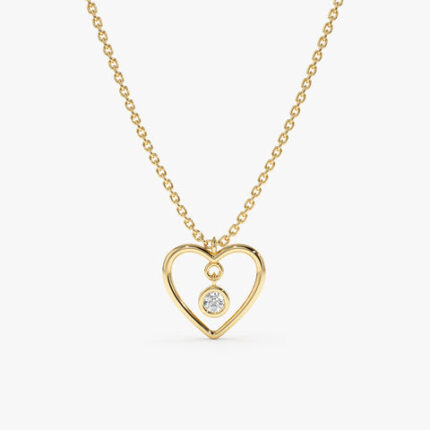 Diamond In Heart Outline Necklace