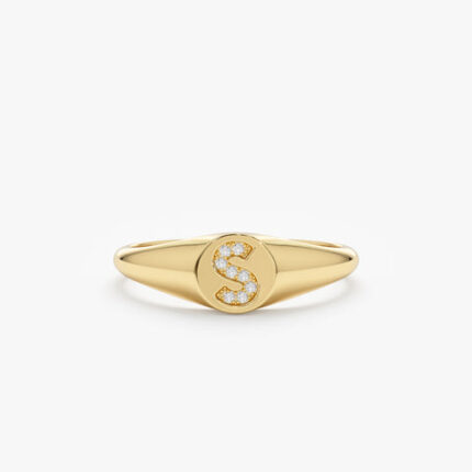 Diamond Initial Signet Ring