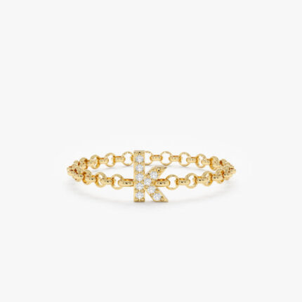 Diamond Letter Chain Ring