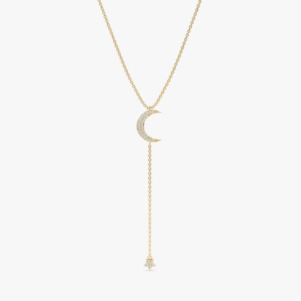 Diamond Moon and Star Lariat Necklace