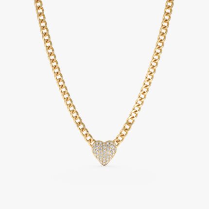 Diamond Puffer Heart Cuban Chain