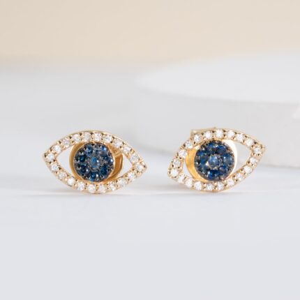 Diamond & Sapphire Eye Stud Earrings