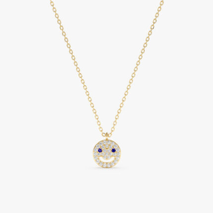 Diamond & Sapphire Happy Face Necklace