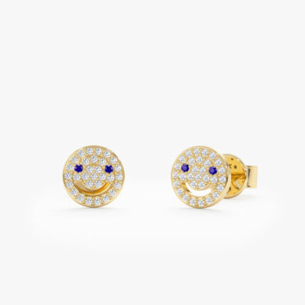 Diamond Sapphire Happy Face Studs