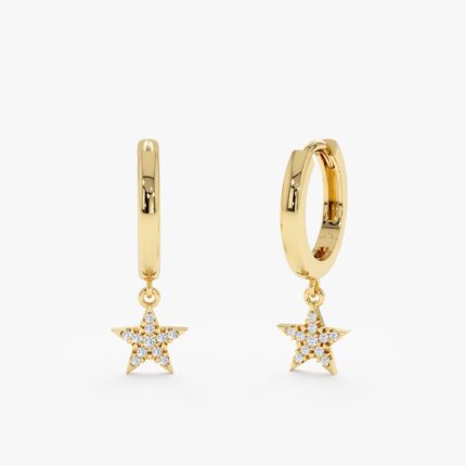 Natural Diamond Star Charm Huggies