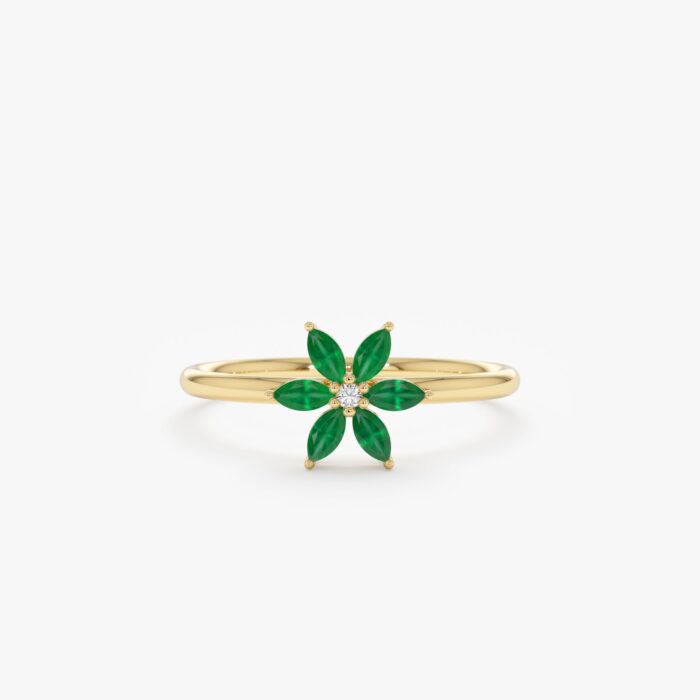 Emerald and Diamond Flower Ring