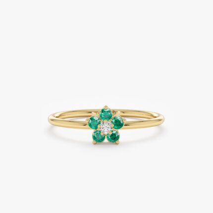 Emerald and Diamond Flower Ring