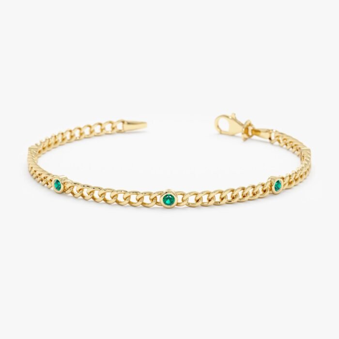 Emerald Cuban Chain Station Bracelet