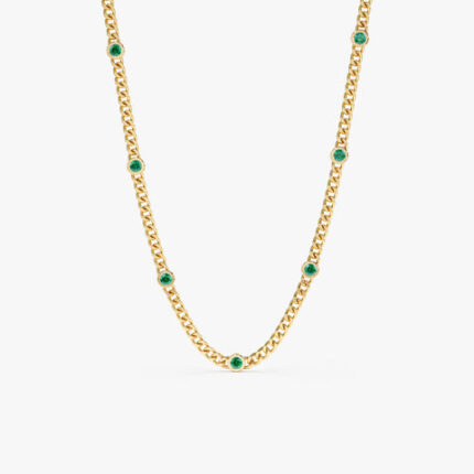 Emerald Cuban Chain Station Necklace