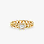 Emerald Cut Diamond Cuban Chain Ring