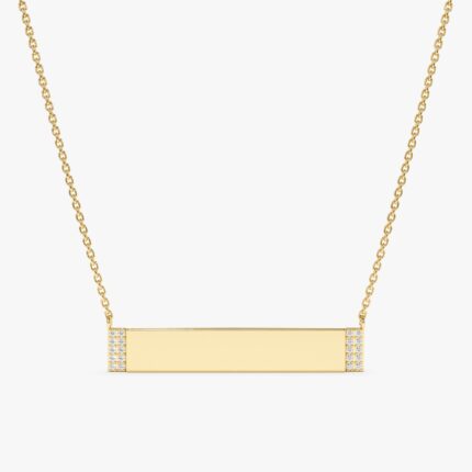 Engravable Gold Plate Natural Diamond Necklace