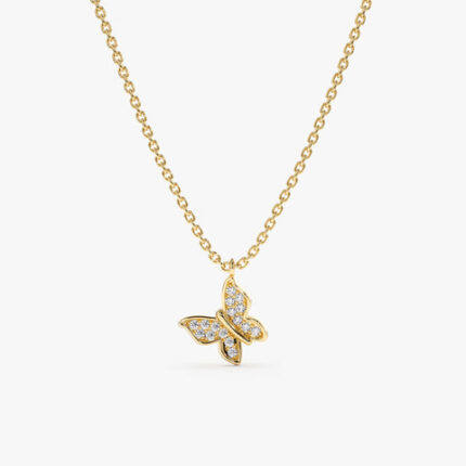 Gold Diamond Butterfly Charm Necklace