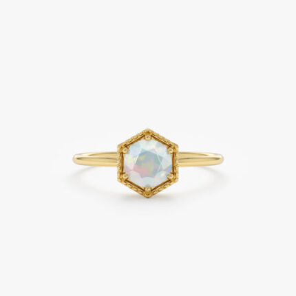 14K Solid Gold Hexagon Opal Ring