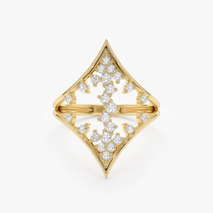 14K Solid Gold Lozenge Shape Natural Diamond Ring