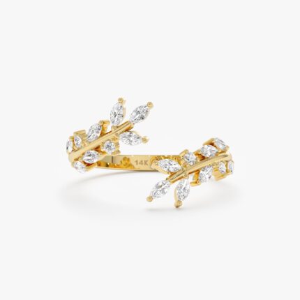 Marquise Diamond Open Leaf Ring