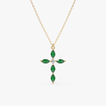 Marquise Emerald Cross Necklace