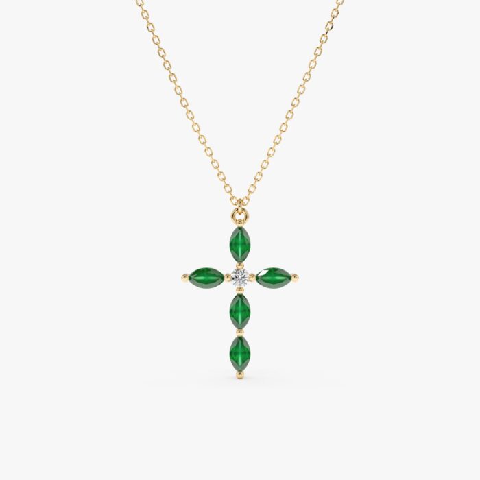 Marquise Emerald Cross Necklace