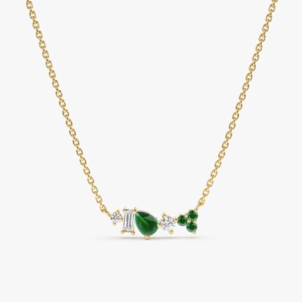 Mixed Diamond Emerald Necklace