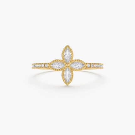 14K Solid Gold Natural Diamond Clover Ring